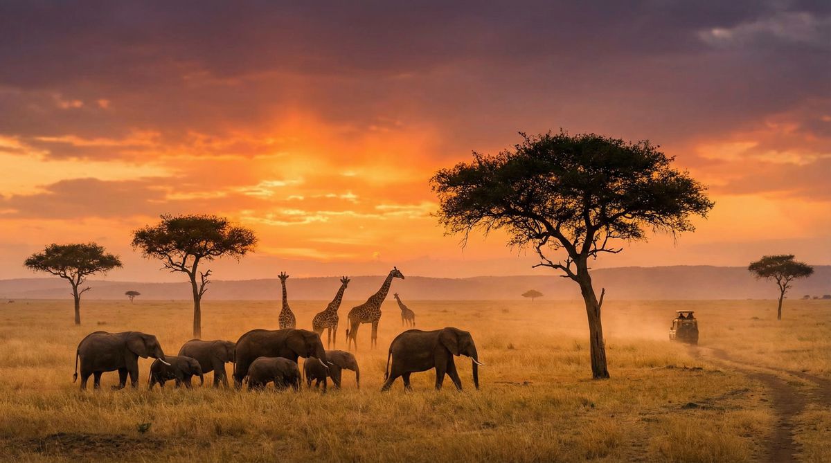 网红主播非洲动物视频 - 草原日落